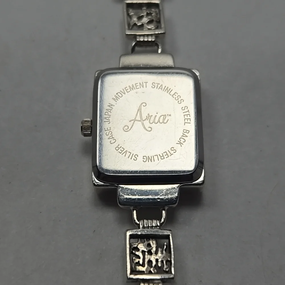 Womens Vintage Aria 925 Sterling Silver Multicolor Gemstone Watch New Battery